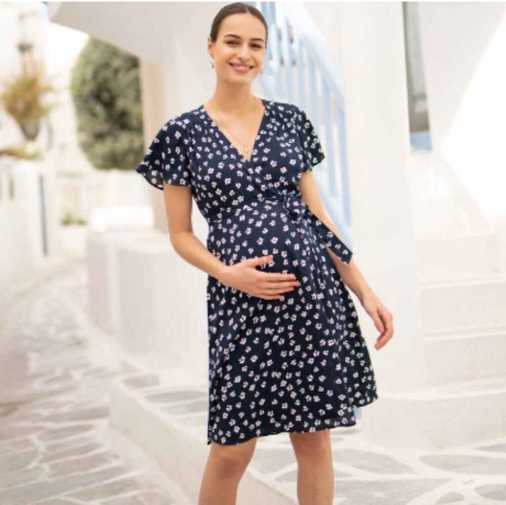 Seraphine Maternity Black and White Sleeveless Floral Dress